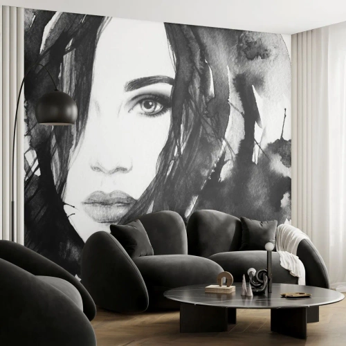 Fotomurali Premium Canvas - Ritratto di donna in bianco e nero - Astrazione, Volto di donna, Ritratto - 500x350 cm