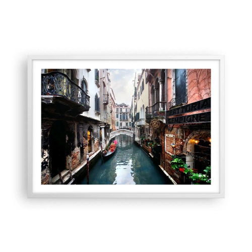 Poster in cornice bianca - Paesaggio veneziano con gondola e ponte - 70x50 cm