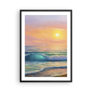 Poster in cornice nera - Un tramonto soleggiato su un oceano calmo - 50x70cm - Il canto turchese delle onde - Decorazione murale moderna per soggiorno e camera da letto ARTTOR