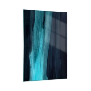 Quadro su vetro - Sottili onde astratte in tonalità scure di blu - 70x100cm - Seguendo la corrente - Decorazione murale moderna per soggiorno e camera da letto ARTTOR