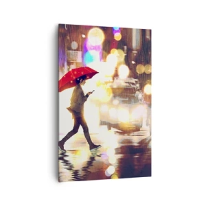 Quadro su tela - Stampe su Tela - Una figura con un ombrello rosso sulla strada sotto la pioggia - 80x120cm - Tuttavia è assolata - Decorazione murale moderna per soggiorno e camera da letto ARTTOR