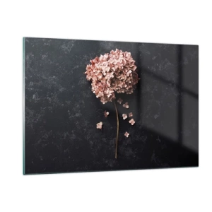 Quadro su vetro - Ortensia secca con petali sparsi su sfondo scuro - 120x80cm - Un vero segno romantico - Decorazione murale moderna per soggiorno e camera da letto ARTTOR