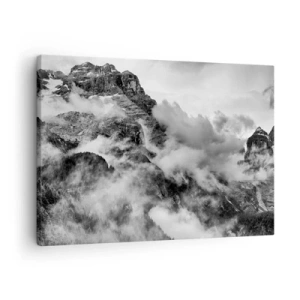 Quadro su tela - Stampe su Tela - Vista in bianco e nero delle montagne circondate dalle nuvole - 70x50cm - Belli e terribili - Decorazione murale moderna per soggiorno e camera da letto ARTTOR