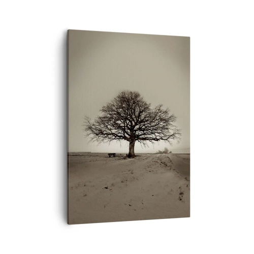 Quadro su tela - Stampe su Tela - Un albero solitario in un campo color seppia - 50x70cm - Da qui all'eternità - Decorazione murale moderna per soggiorno e camera da letto ARTTOR