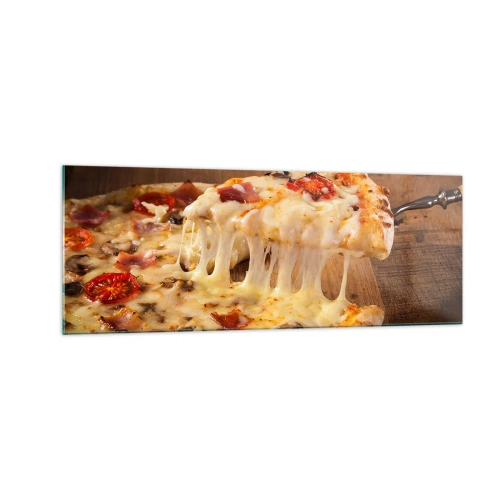 Quadro su vetro - Pizza con formaggio filante - 140x50cm - Capolavoro di arte italiana - Decorazione murale moderna per soggiorno e camera da letto ARTTOR