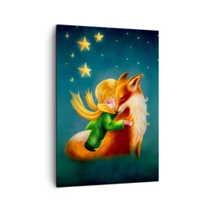 Quadro su tela - Stampe su Tela - Un ragazzo con una volpe in un ambiente magico con le stelle - 50x70cm - Il piccolo principe - Decorazione murale moderna per soggiorno e camera da letto ARTTOR