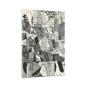 Quadro su vetro - Astrazione in bianco e nero con motivi geometrici dinamici - 50x70cm - Dinamica della contemporaneità - Decorazione murale moderna per soggiorno e camera da letto ARTTOR