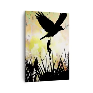 Quadro su tela - Stampe su Tela - Silhouette della natura con un uccello e un dente di leone - 70x100cm - Nell'atmosfera delle favole - Decorazione murale moderna per soggiorno e camera da letto ARTTOR