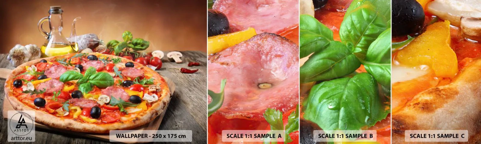 Campione Di Fotomurale Standard Eco - Con gusto veramente italiano - Gastronomia, Pizza, Italia - 100x30 cm