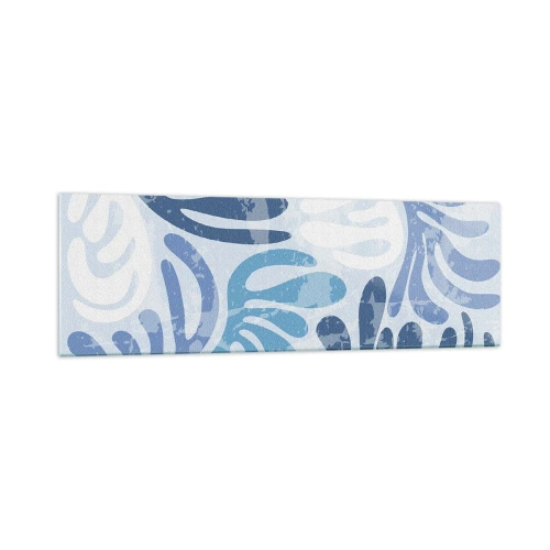 Quadro su vetro - Forme astratte nelle tonalità del blu su sfondo bianco - 160x50cm - Felci blu - Decorazione murale moderna per soggiorno e camera da letto ARTTOR