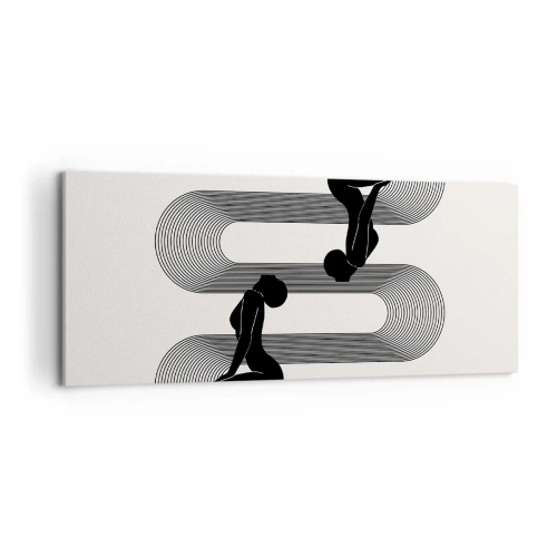 Quadro su tela - Stampe su Tela - Sagome nere con linee geometriche su sfondo chiaro - 120x50cm - Simmetria sensuale - Decorazione murale moderna per soggiorno e camera da letto ARTTOR