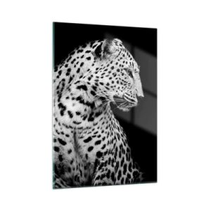 Quadro su vetro - Un leopardo in luce bianca e nera contro una finestra - 50x70cm - Profilo destro perfetto! - Decorazione murale moderna per soggiorno e camera da letto ARTTOR