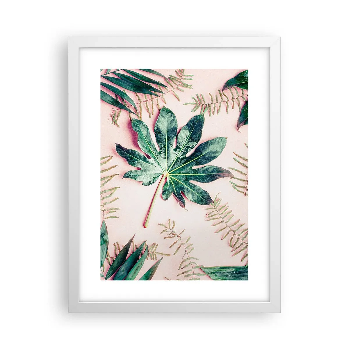 Poster in cornice bianca - Studio di verde su sfondo rosa - 30x40 cm