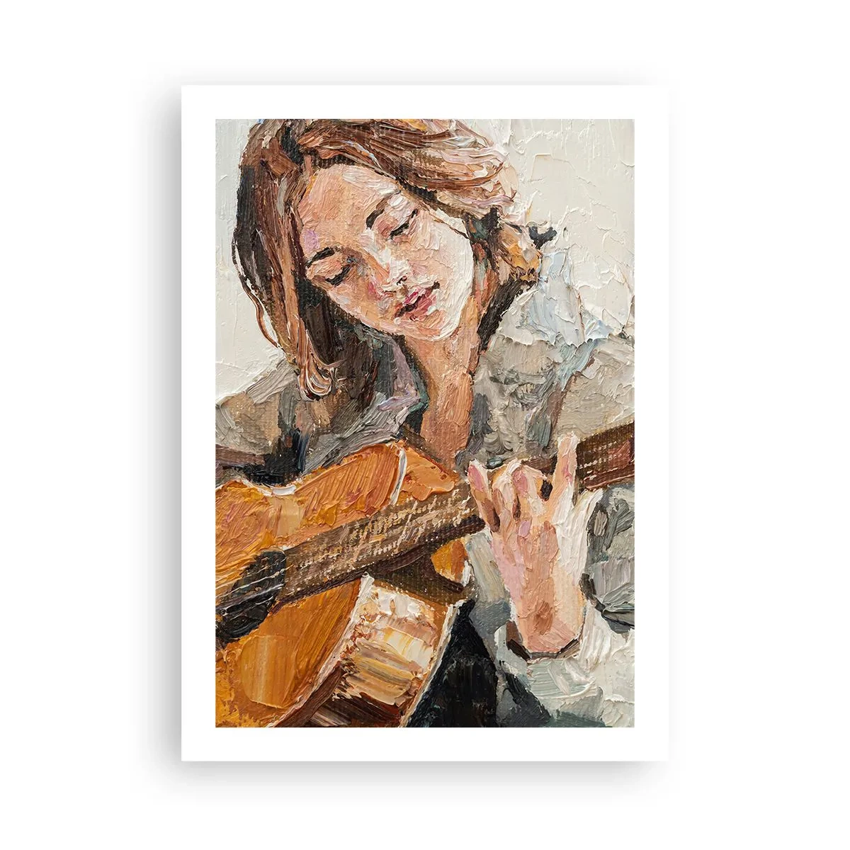 Poster - Ritratto di una donna che suona la chitarra in stile impasto - 50x70cm - Concerto per chitarra e cuore di ragazza - Decorazione murale moderna per soggiorno e camera da letto ARTTOR