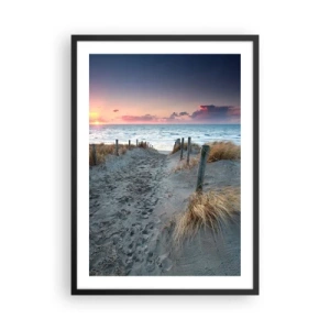 Poster in cornice nera - Sentiero sulla spiaggia al tramonto con vista mare - 50x70cm - Hai versato un arcobaleno di luce radiosa... - Decorazione murale moderna per soggiorno e camera da letto ARTTOR