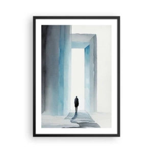 Poster in cornice nera - Una figura che cammina attraverso un cancello blu, simbolo di libertà e possibilità illimitate - 50x70cm - Vivi senza limiti - Decorazione murale moderna per soggiorno e camera da letto ARTTOR