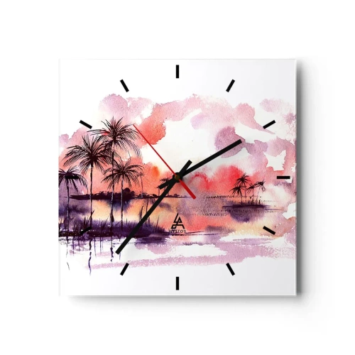 Orologio da parete - Orologio in Vetro - Pace dei tropici in rosso - 40x40 cm