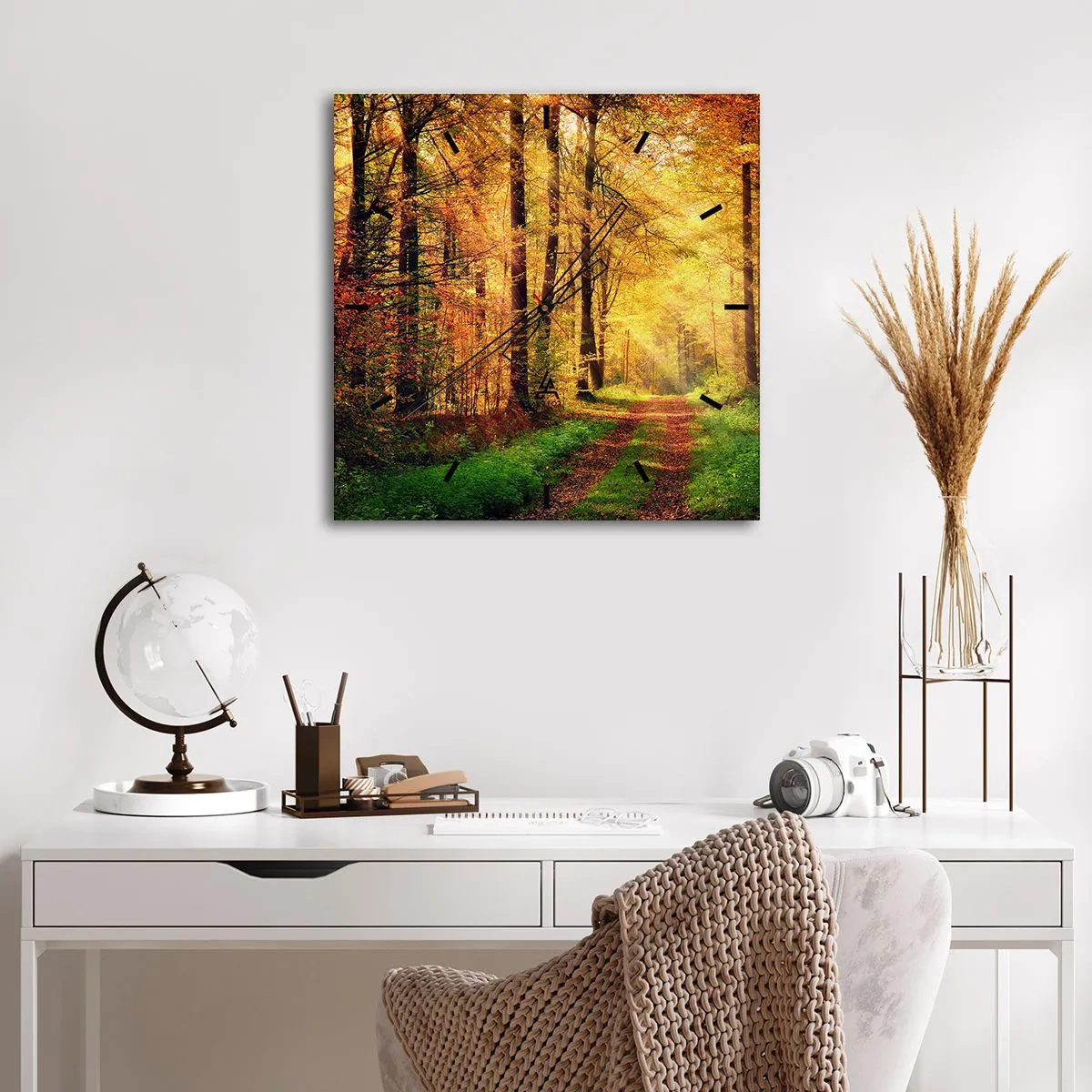 Orologio da parete - Orologio in Vetro - Il silenzio d'oro del bosco - 40x40 cm