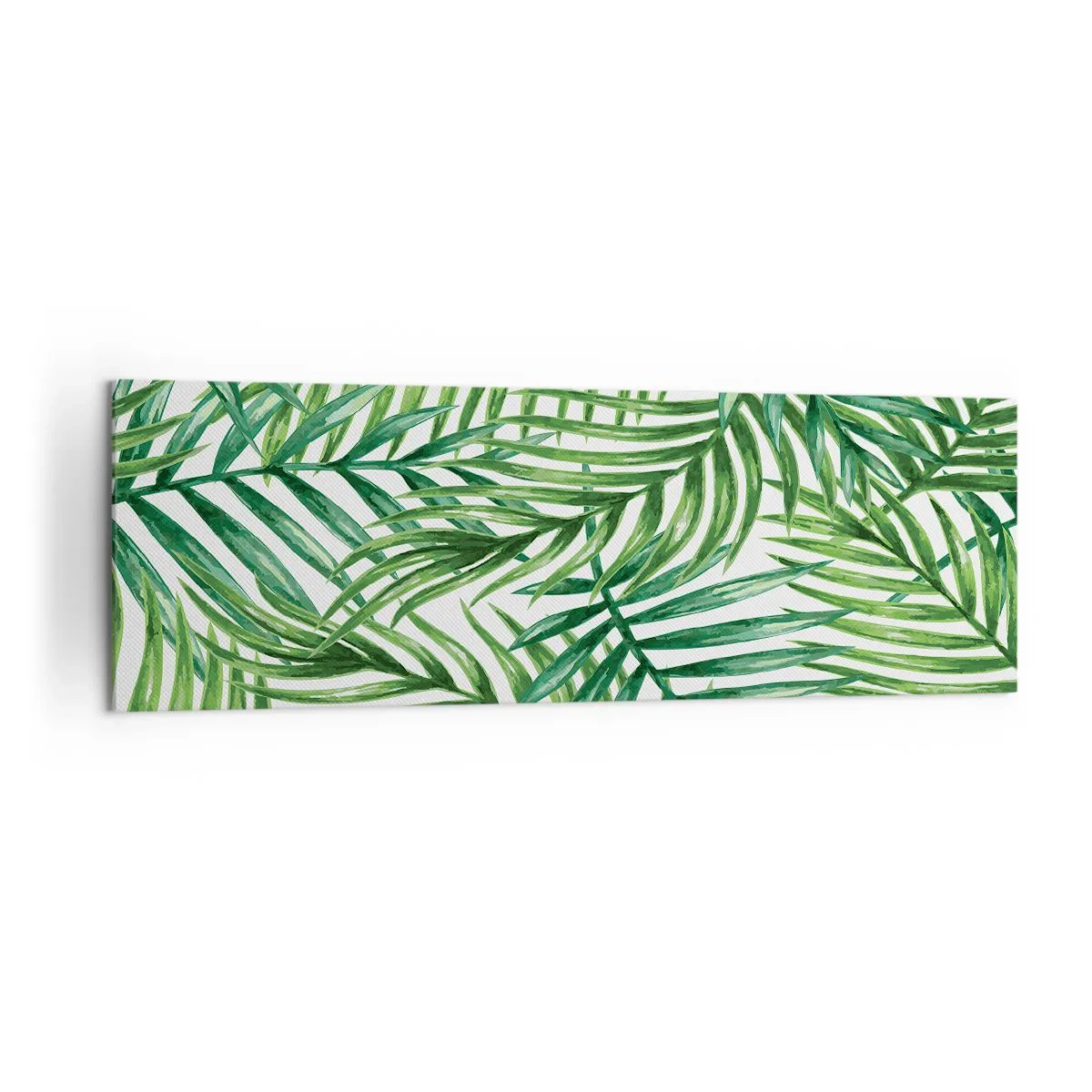 Quadro su tela - Stampe su Tela - Foglie di palma tropicali verdi su sfondo chiaro - 160x50cm - Sotto un baldacchino verde - Decorazione murale moderna per soggiorno e camera da letto ARTTOR