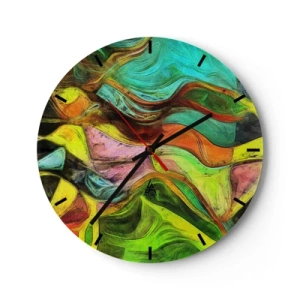 Orologio da parete - Orologio in Vetro - Astrazione colorata con linee e forme dinamiche - 30x30cm - Il movimento è vita - Decorazione murale moderna per soggiorno, cucina e camera da letto ARTTOR