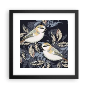 Poster in cornice nera - Cinguettio oro e blu - 30x30 cm