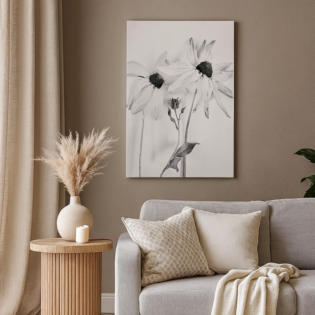 Quadro su tela - Stampe su Tela - Fiori bianchi e neri con una composizione delicata - 50x70cm - Nessuno vuole essere solo - Decorazione murale moderna per soggiorno e camera da letto ARTTOR
