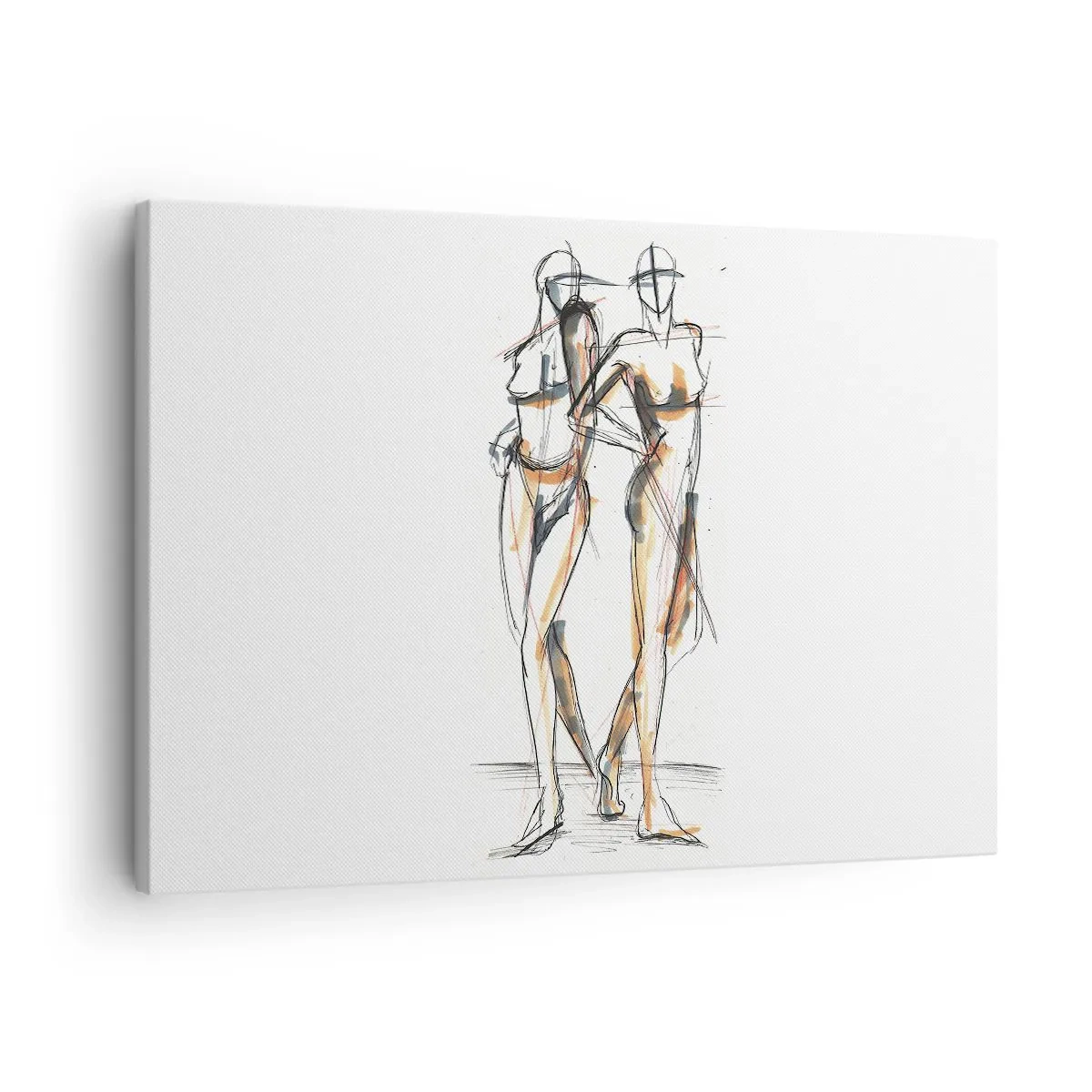 Quadro su tela - Stampe su Tela - Schizzo artistico di due sagome su sfondo bianco - 70x50cm - Studio di armonia - Decorazione murale moderna per soggiorno e camera da letto ARTTOR