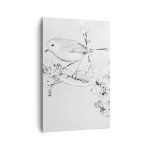Quadro su tela - Stampe su Tela - Uccello su un ramo in bianco e nero con uno stile minimalista - 80x120cm - Mattino invernale - Decorazione murale moderna per soggiorno e camera da letto ARTTOR