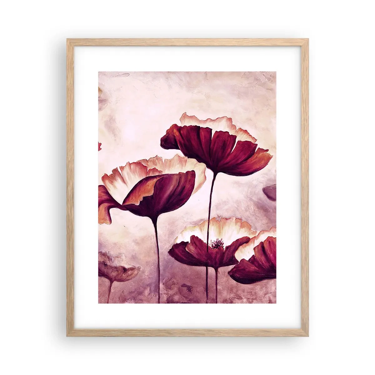 Poster in cornice rovere chiaro - Petalo rosso e bianco - 40x50 cm