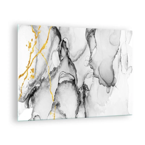 Quadro su vetro - Composizione astratta in bianco e nero con accenti dorati - 70x50cm - Composizione con motivo d'oro - Decorazione murale moderna per soggiorno e camera da letto ARTTOR
