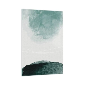 Quadro su vetro - Una delicata composizione astratta nelle tonalità del verde, con forme delicate su uno sfondo chiaro. - 70x100cm - Incontro con la nebbia - Decorazione murale moderna per soggiorno e camera da letto ARTTOR