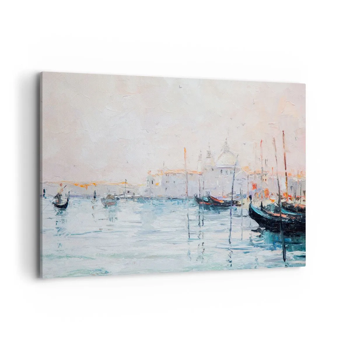 Quadro su tela - Stampe su Tela - Vista pittoresca dei canali con barche color pastello - 100x70cm - Dopo l'acqua, dopo la nebbia - Decorazione murale moderna per soggiorno e camera da letto ARTTOR