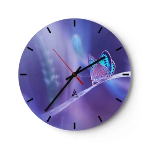 Orologio da parete - Orologio in Vetro - Una farfalla su uno sfondo di delicate sfumature di viola e blu - 30x30cm - Gioielli della natura - Decorazione murale moderna per soggiorno, cucina e camera da letto ARTTOR