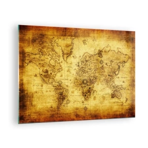 Quadro su vetro - Vecchia mappa del mondo d'epoca - 70x50cm - Questo mondo è strano - Decorazione murale moderna per soggiorno e camera da letto ARTTOR