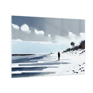 Quadro su vetro - Silhouette di una persona sola che cammina su una spiaggia deserta - 70x50cm - Solo con se stesso - Decorazione murale moderna per soggiorno e camera da letto ARTTOR