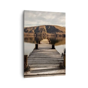 Quadro su tela - Stampe su Tela - Un molo di legno su un lago circondato da pittoresche colline - 70x100cm - Paesaggio nel silenzio - Decorazione murale moderna per soggiorno e camera da letto ARTTOR