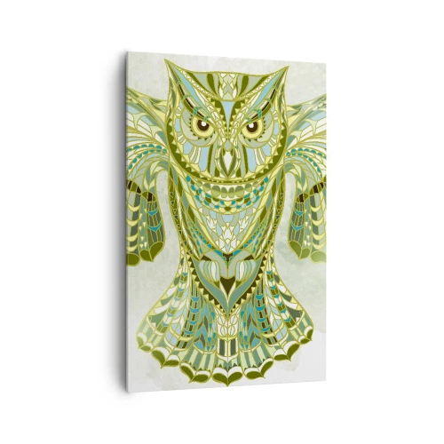 Quadro su tela - Stampe su Tela - Gufo decorativo nei toni del blu - 80x120cm - Dal bosco sacro celtico - Decorazione murale moderna per soggiorno e camera da letto ARTTOR