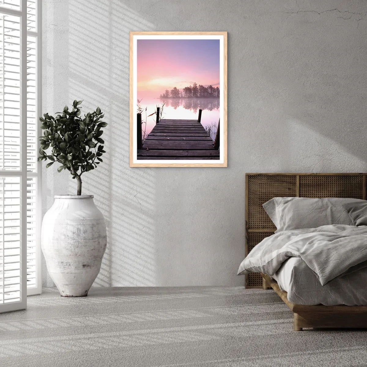 Poster in cornice rovere chiaro - Nebbia color lilla - 70x100 cm