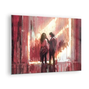 Quadro su vetro - Una coppia nella calda luce di un ambiente astratto - 70x50cm - L'eterno spettacolo dell'amore - Decorazione murale moderna per soggiorno e camera da letto ARTTOR