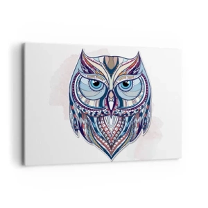 Quadro su tela - Stampe su Tela - Gufo geometrico nei toni del blu e del beige - 100x70cm - Gufo artistico decorativo - Decorazione murale moderna per soggiorno e camera da letto ARTTOR