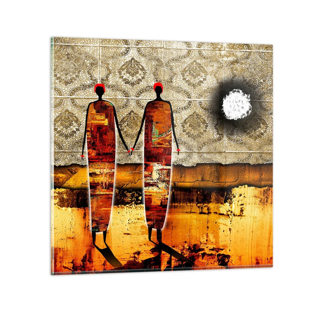 Quadro su vetro - Composizione etnica nei colori dell'Africa - 60x60 cm