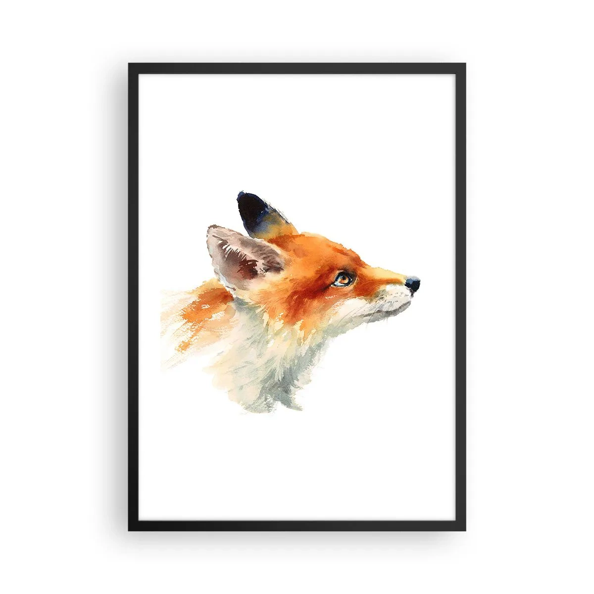 Poster in cornice nera - Ritratto ad acquerello di una volpe rossa - 50x70cm - La prudenza non è mai troppa - Decorazione murale moderna per soggiorno e camera da letto ARTTOR