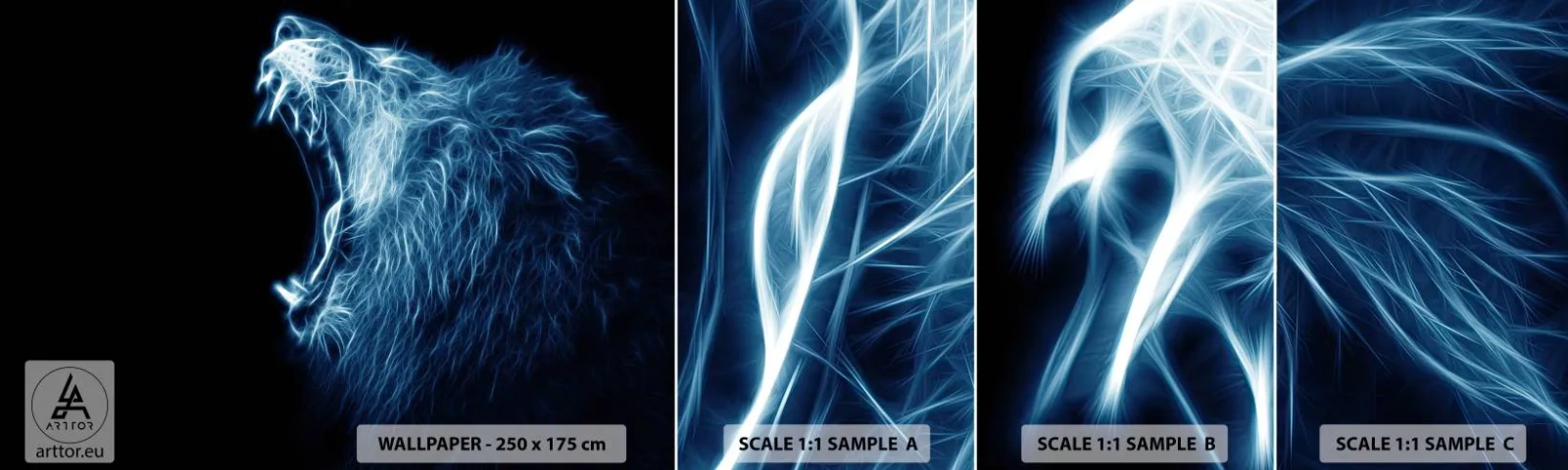 Campione di Fotomurale Adesivo Deluxe Sticker - La rabbia infuocata del re - Astrazione, Leone, Animali - 100x30 cm