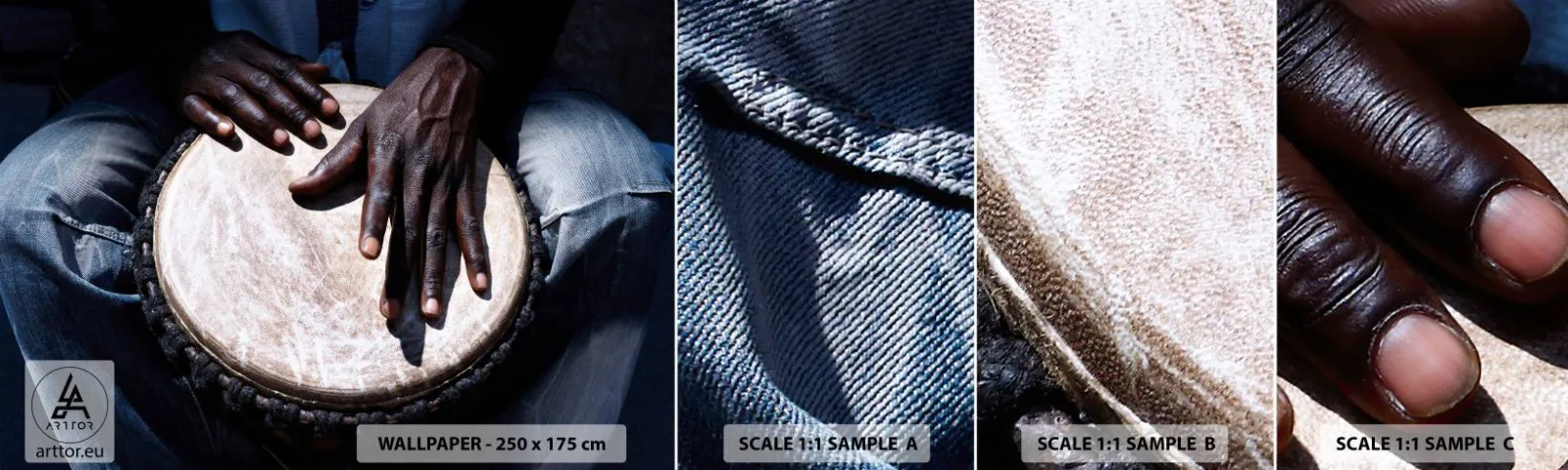 Campione Di Fotomurale Standard Eco - Vivi al tuo ritmo - Tamburo, Musica, Africa - 100x30 cm