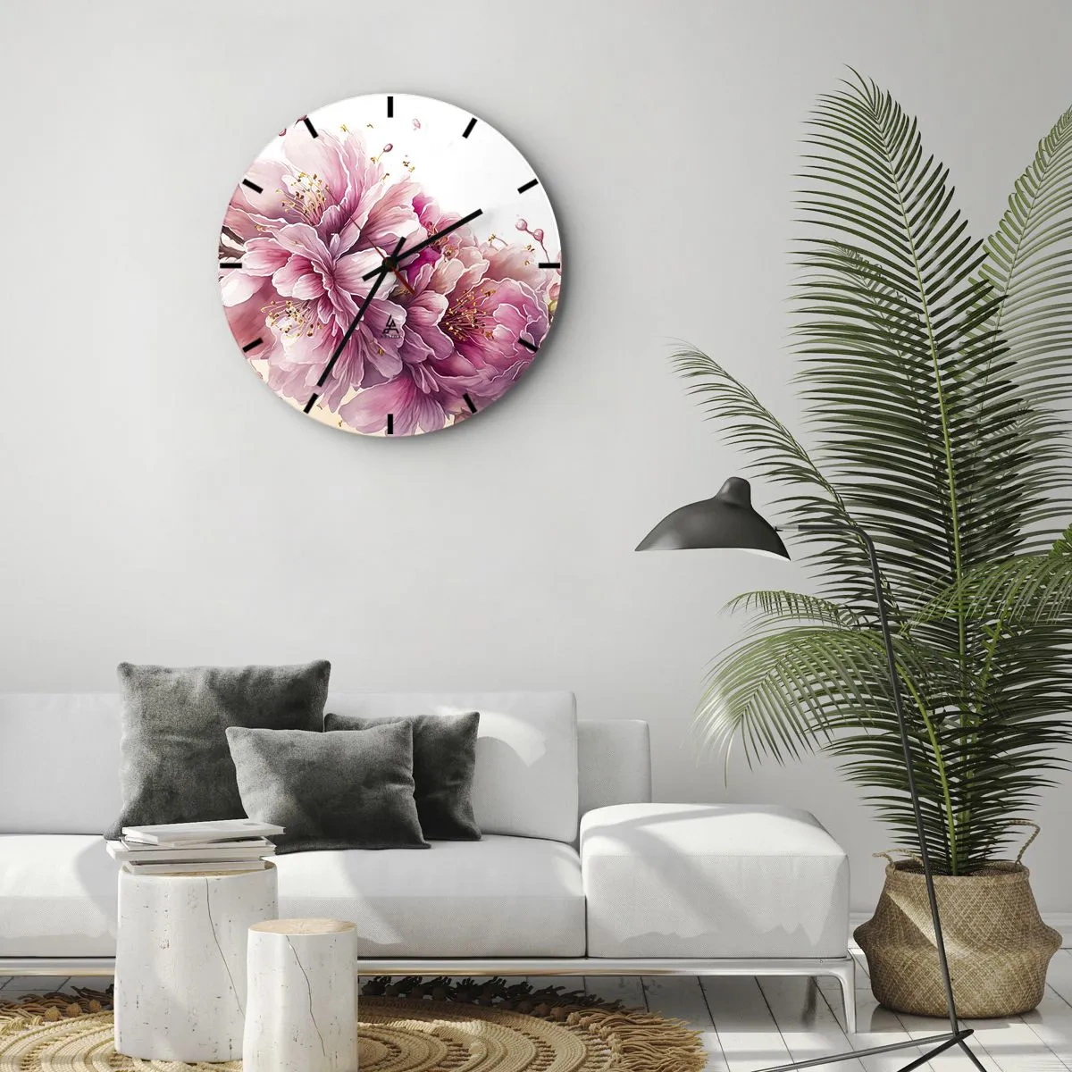 Orologio da parete - Orologio in Vetro - Fiore di ciliegio - 40x40 cm