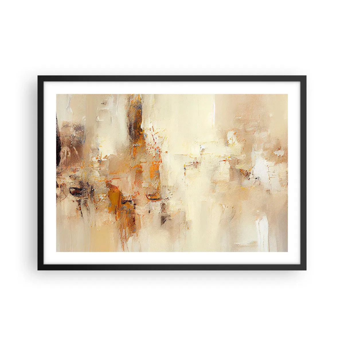 Poster in cornice nera - Una composizione astratta nelle calde tonalità del giallo e del marrone. - 70x50cm - L'anima dell'ambra - Decorazione murale moderna per soggiorno e camera da letto ARTTOR