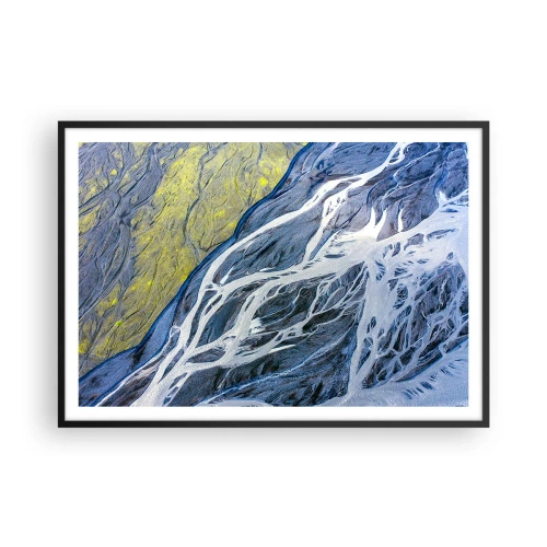 Poster in cornice nera - Vista astratta a volo d'uccello dei letti tortuosi dei fiumi - 100x70cm - Le pitture rupestri della natura - Decorazione murale moderna per soggiorno e camera da letto ARTTOR