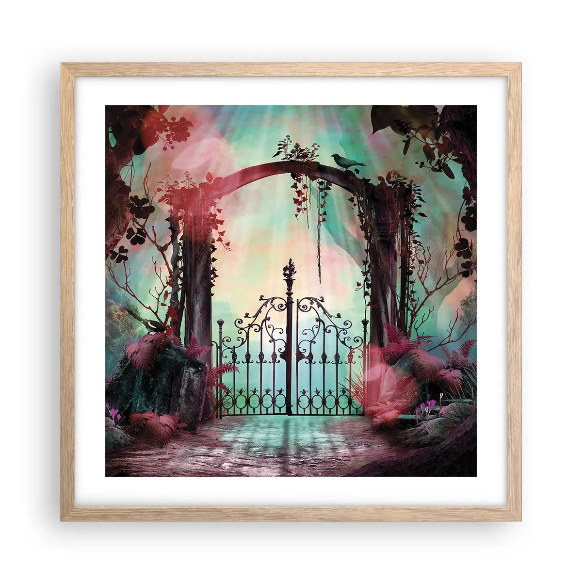 Poster in cornice rovere chiaro - Il giardino dei misteri - 50x50 cm