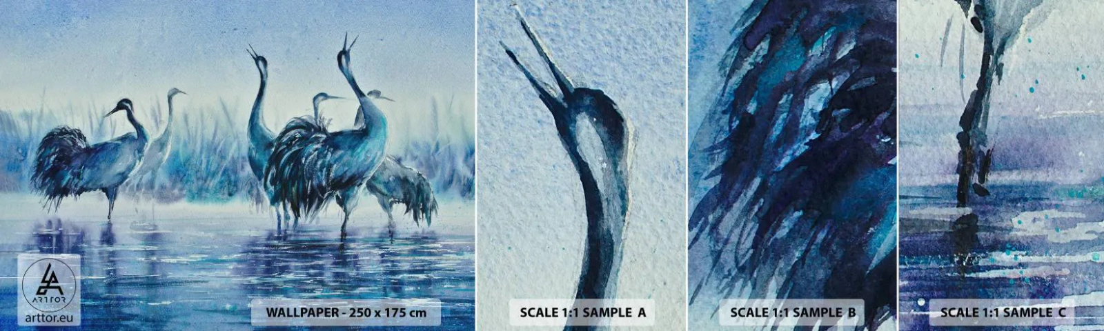 Campione Di Fotomurale Standard Eco - Incontro mattutino - Uccelli, Paesaggio, Acqua - 100x30 cm