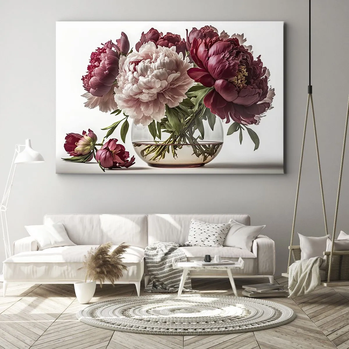 Quadro su tela - Stampe su Tela - Un bouquet di peonie nei toni del rosa e del rosso - 70x50cm - Bellezza in piena fioritura - Decorazione murale moderna per soggiorno e camera da letto ARTTOR